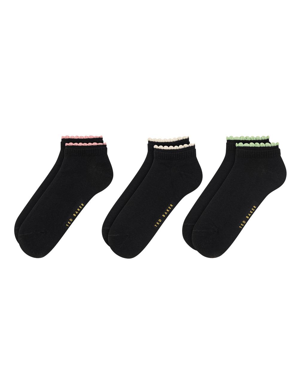 Black Ted Baker 3 Pack Scalloped Low Cut Ankle Women Socks | Canada  ACV-047538