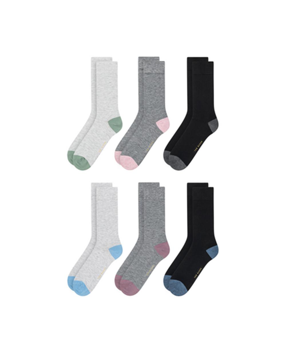 Black Ted Baker 6 Pack Contrast Heel Toe Crew Men Socks | Canada  ZVS-674308