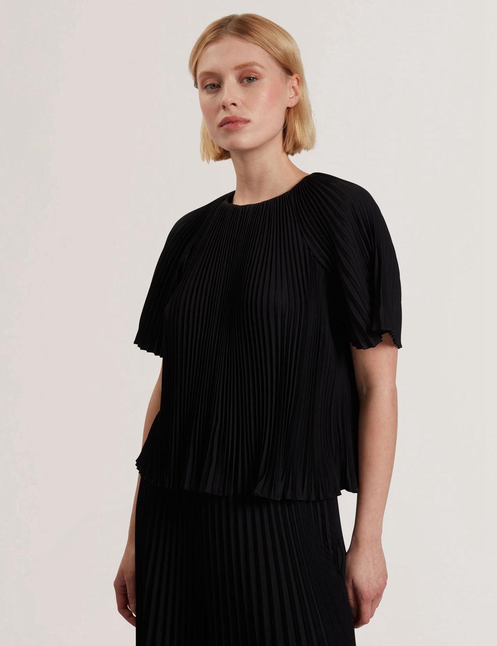 Black Ted Baker AGARA - Pleated Short Sleeve Woven Women Blouses | Canada  HBU-576104