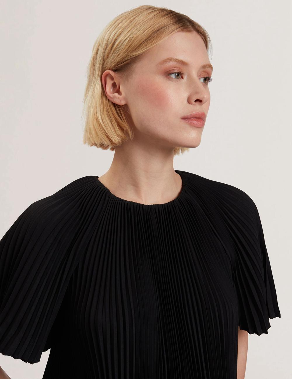 Black Ted Baker AGARA - Pleated Short Sleeve Woven Women Blouses | Canada  HBU-576104