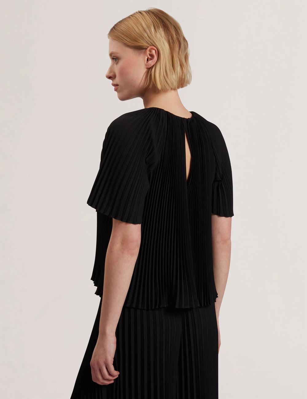 Black Ted Baker AGARA - Pleated Short Sleeve Woven Women Blouses | Canada  HBU-576104