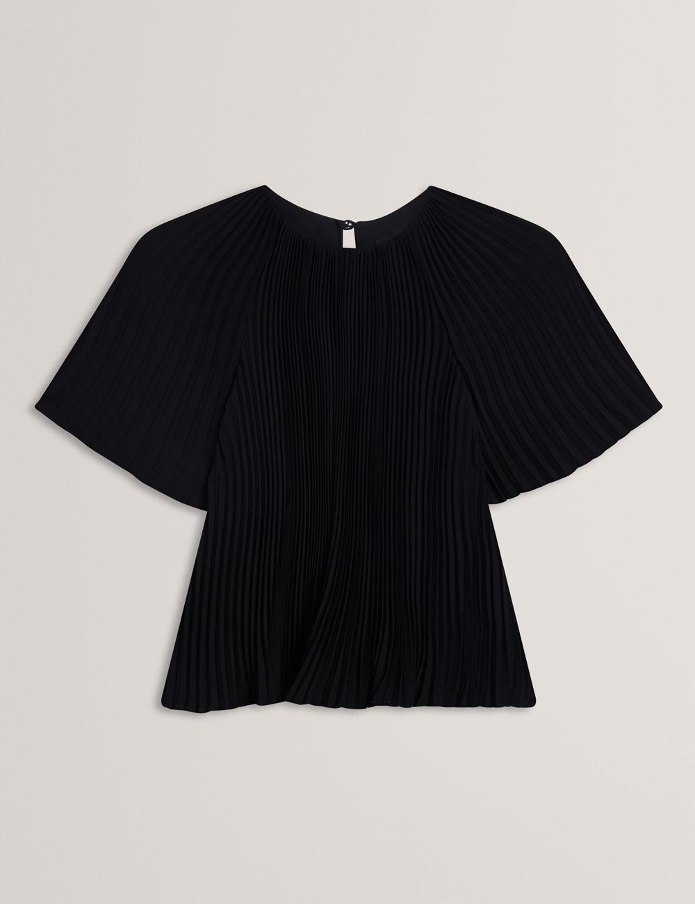 Black Ted Baker AGARA - Pleated Short Sleeve Woven Women Blouses | Canada  HBU-576104