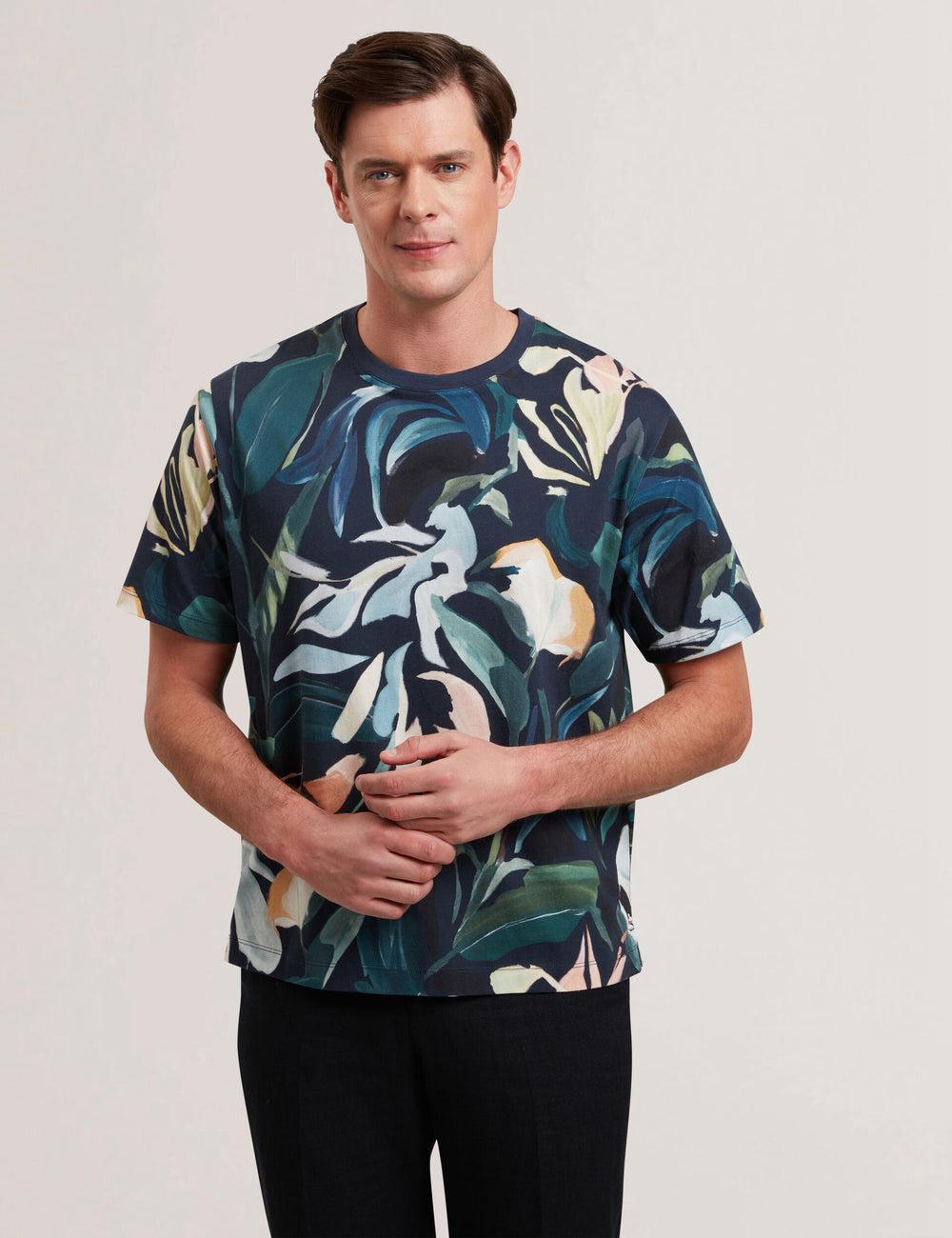 Black Ted Baker ALMOI - Floral Print Pure Cotton Men T-Shirts | Canada  JGC-524916
