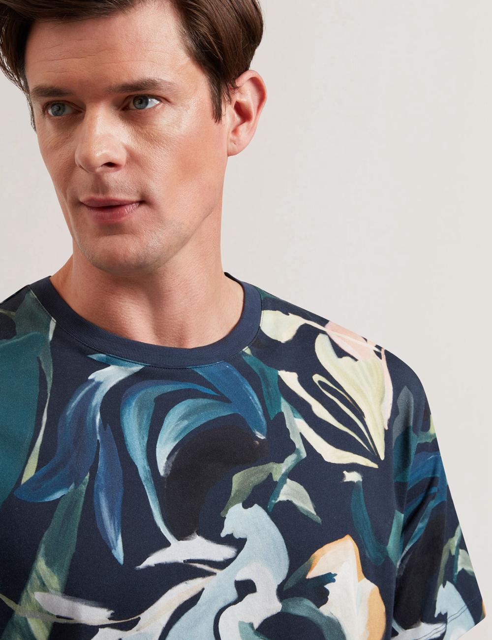 Black Ted Baker ALMOI - Floral Print Pure Cotton Men T-Shirts | Canada  JGC-524916