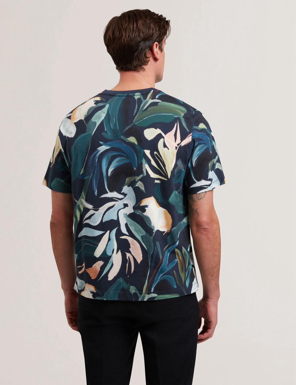 Black Ted Baker ALMOI - Floral Print Pure Cotton Men T-Shirts | Canada  JGC-524916