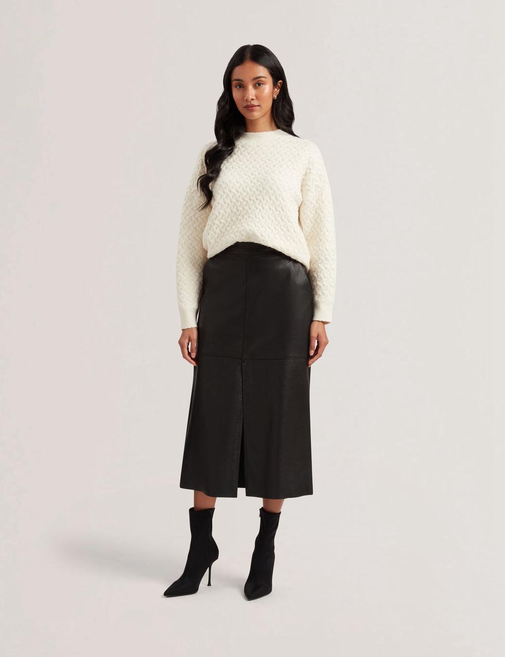 Black Ted Baker AOTO - Leather Pencil With Seam Detail Women Midi Skirts | Canada  VQI-794205