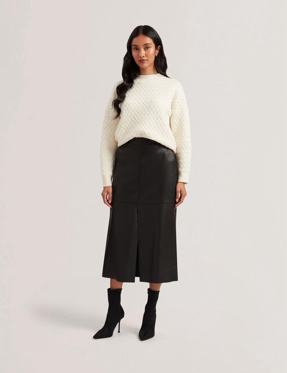 Black Ted Baker AOTO - Leather Pencil With Seam Detail Women Midi Skirts | Canada  VQI-794205