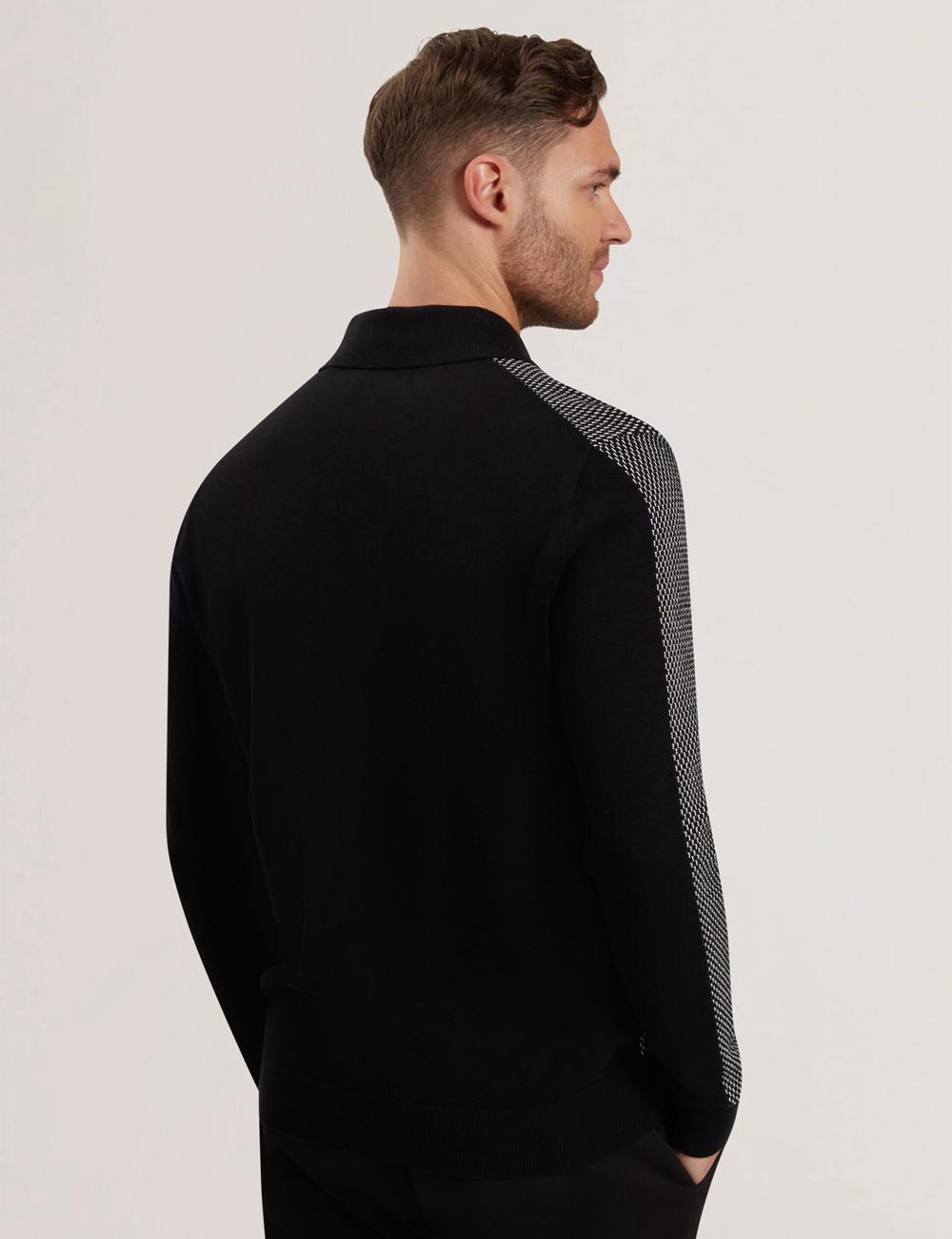 Black Ted Baker ARDO - Textured Knit Long Sleeve Men Polos Shirts | Canada  GLH-317249