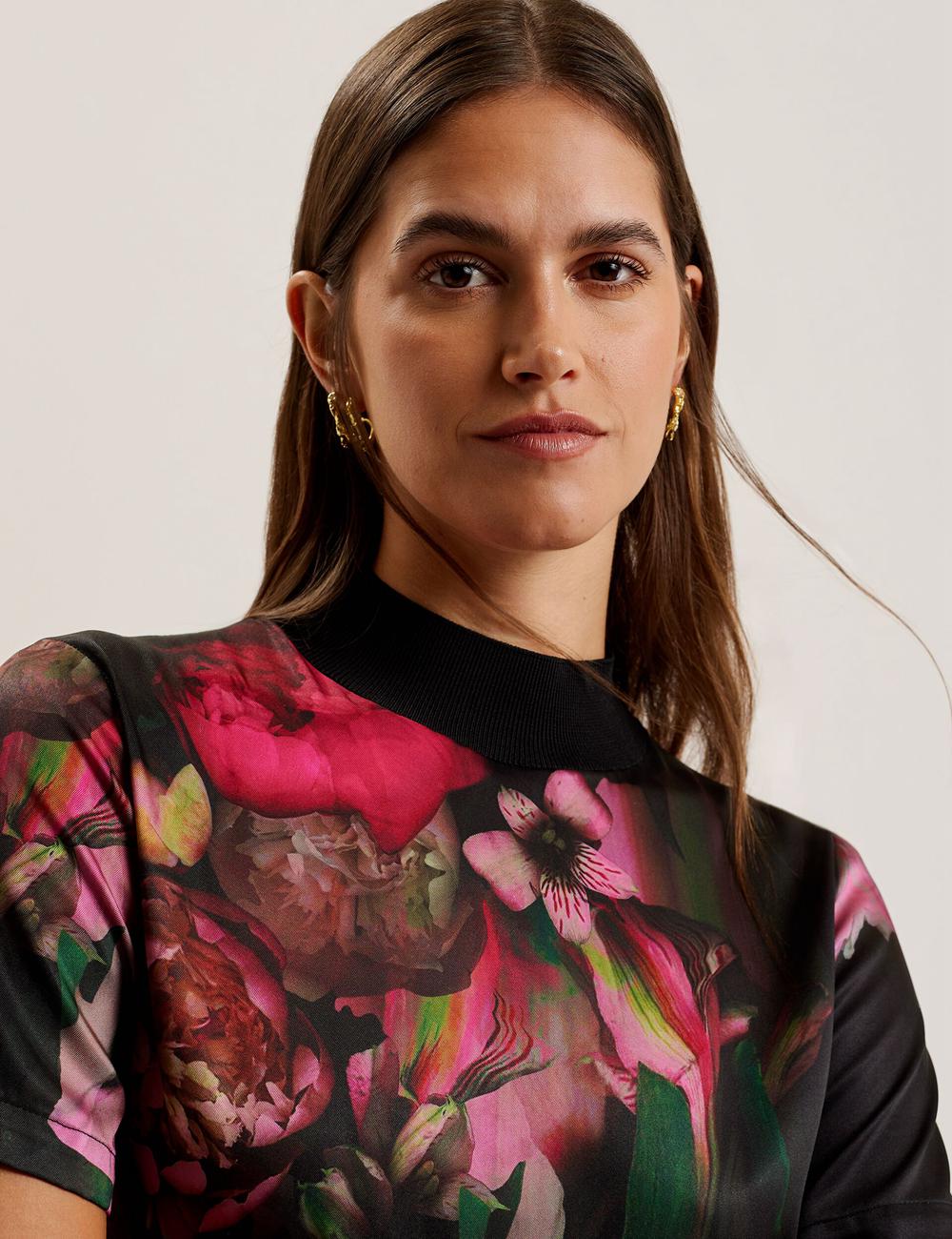 Black Ted Baker ASTHAA - Floral Woven Front Short Sleeve Top Women Blouses | Canada  BYZ-483926