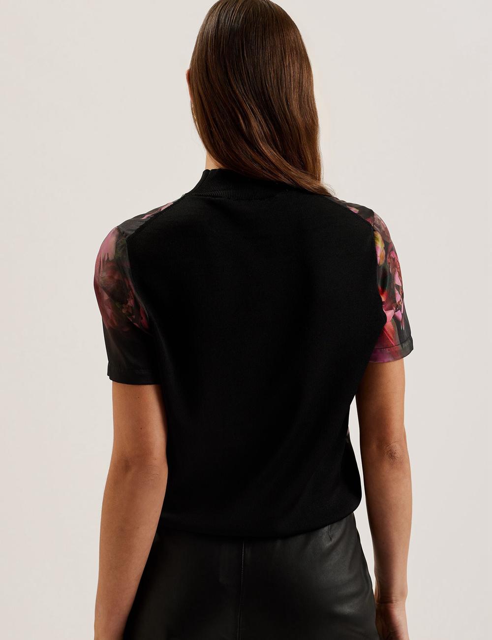 Black Ted Baker ASTHAA - Floral Woven Front Short Sleeve Top Women Blouses | Canada  BYZ-483926