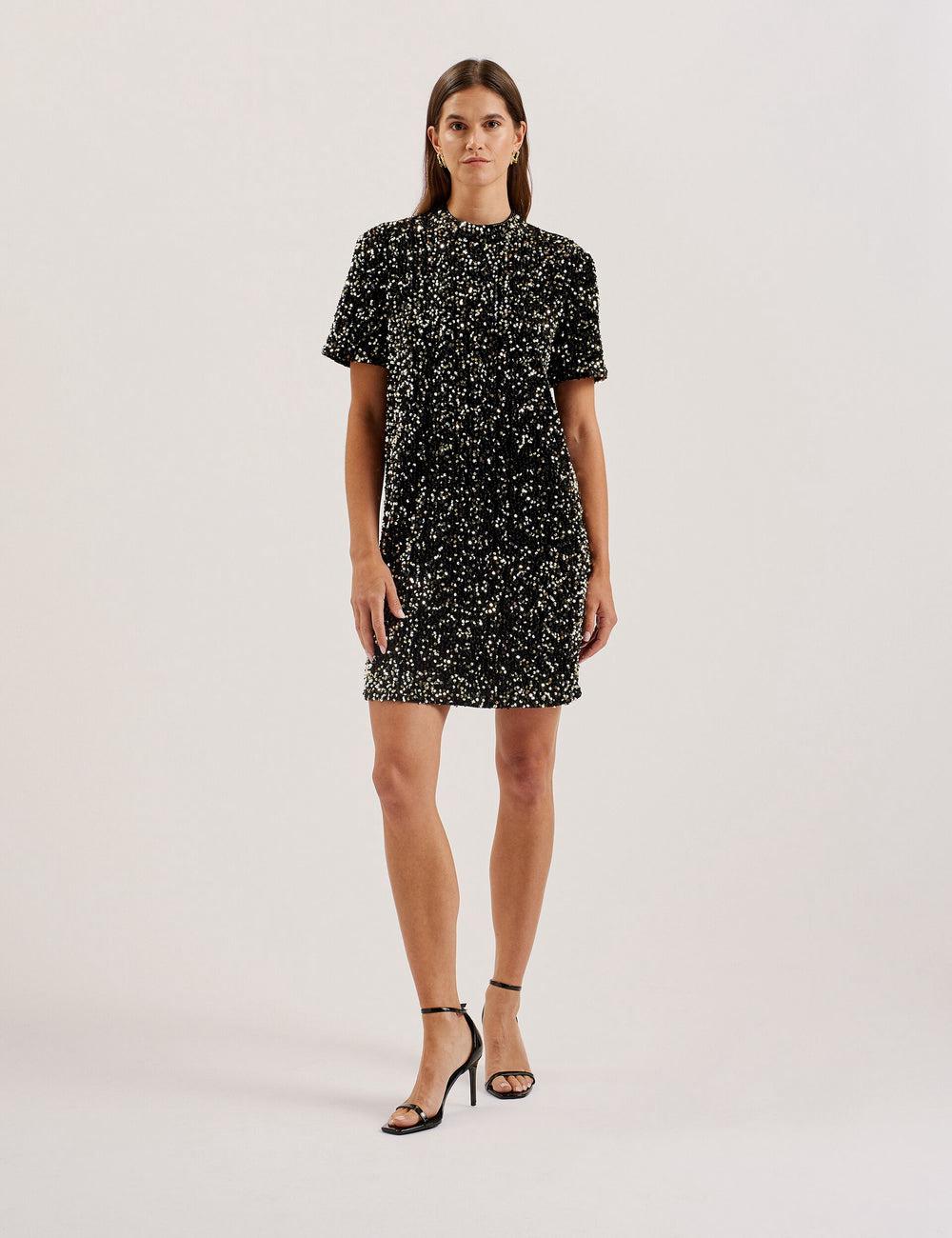 Black Ted Baker AUDRIYY - Sequin Embellished Velvet Shift Women Mini Dresses | Canada  SGX-186394