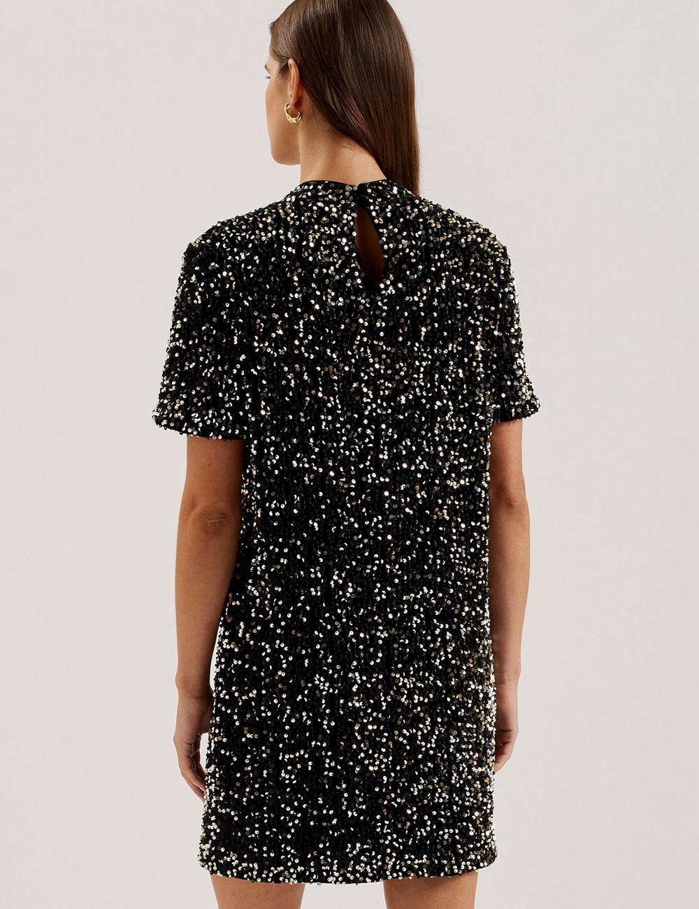 Black Ted Baker AUDRIYY - Sequin Embellished Velvet Shift Women Mini Dresses | Canada  SGX-186394