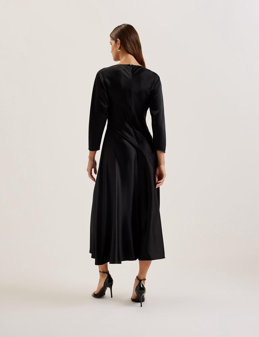Black Ted Baker AVELLI - Satin Boat Neck A-Line Women Midi Dresses | Canada  CTY-342971