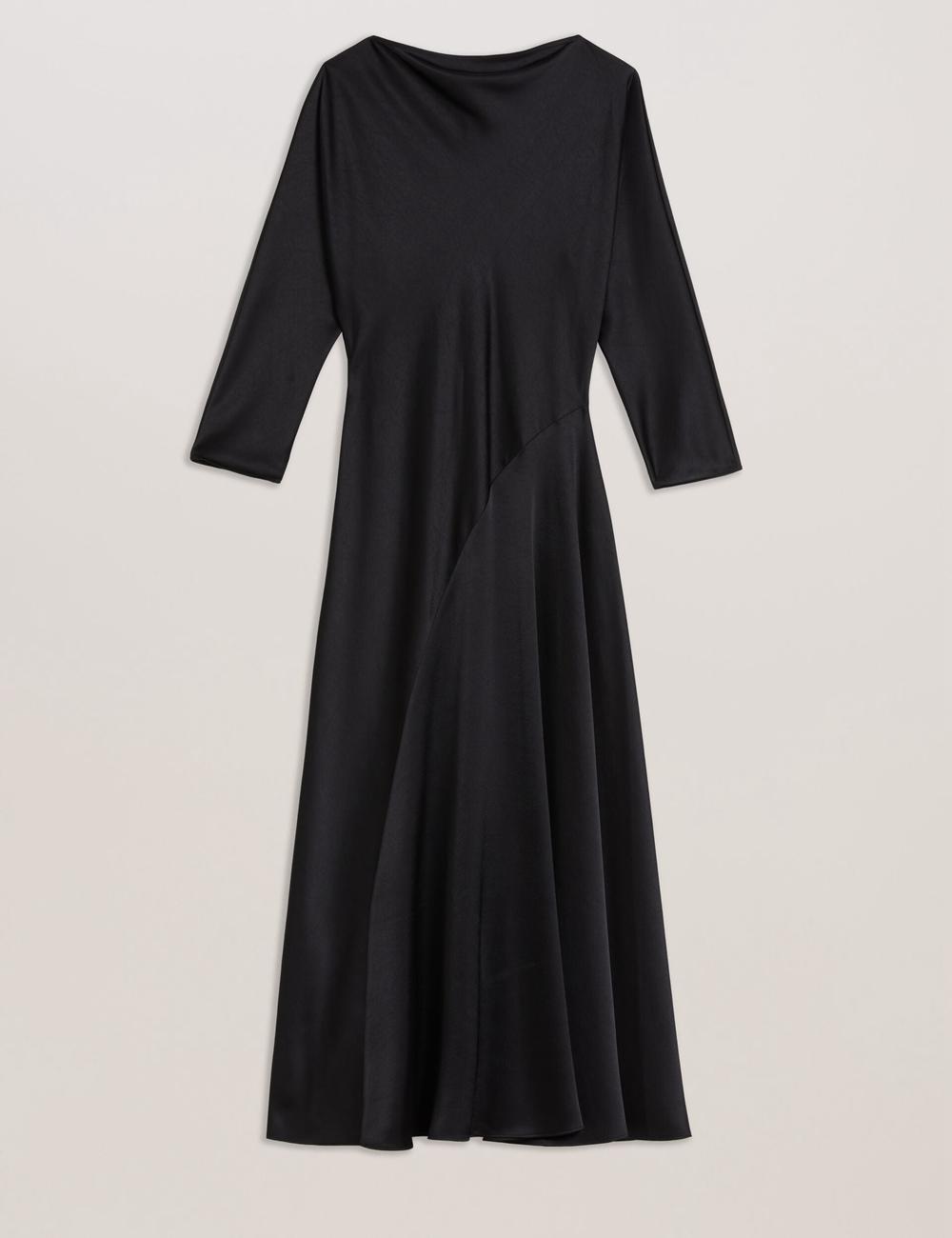 Black Ted Baker AVELLI - Satin Boat Neck A-Line Women Midi Dresses | Canada  CTY-342971