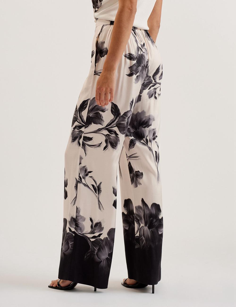 Black Ted Baker AWYNA - Floral Print Pull-On Wide Leg Women Trousers | Canada  FTV-356184