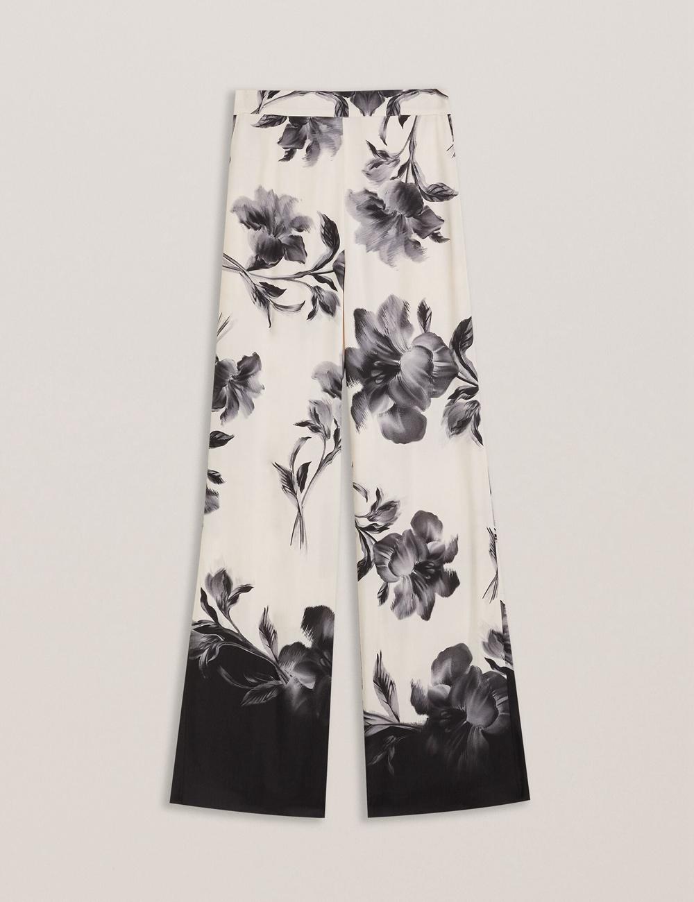 Black Ted Baker AWYNA - Floral Print Pull-On Wide Leg Women Trousers | Canada  FTV-356184