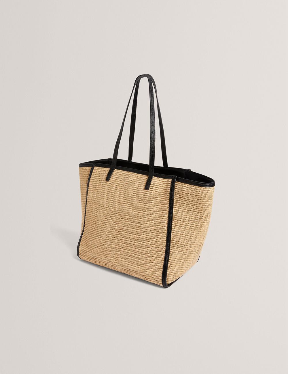 Black Ted Baker BARNI - Faux Raffia Leather Trim Large Shopper Women Shopper Bags | Canada  DZU-279053