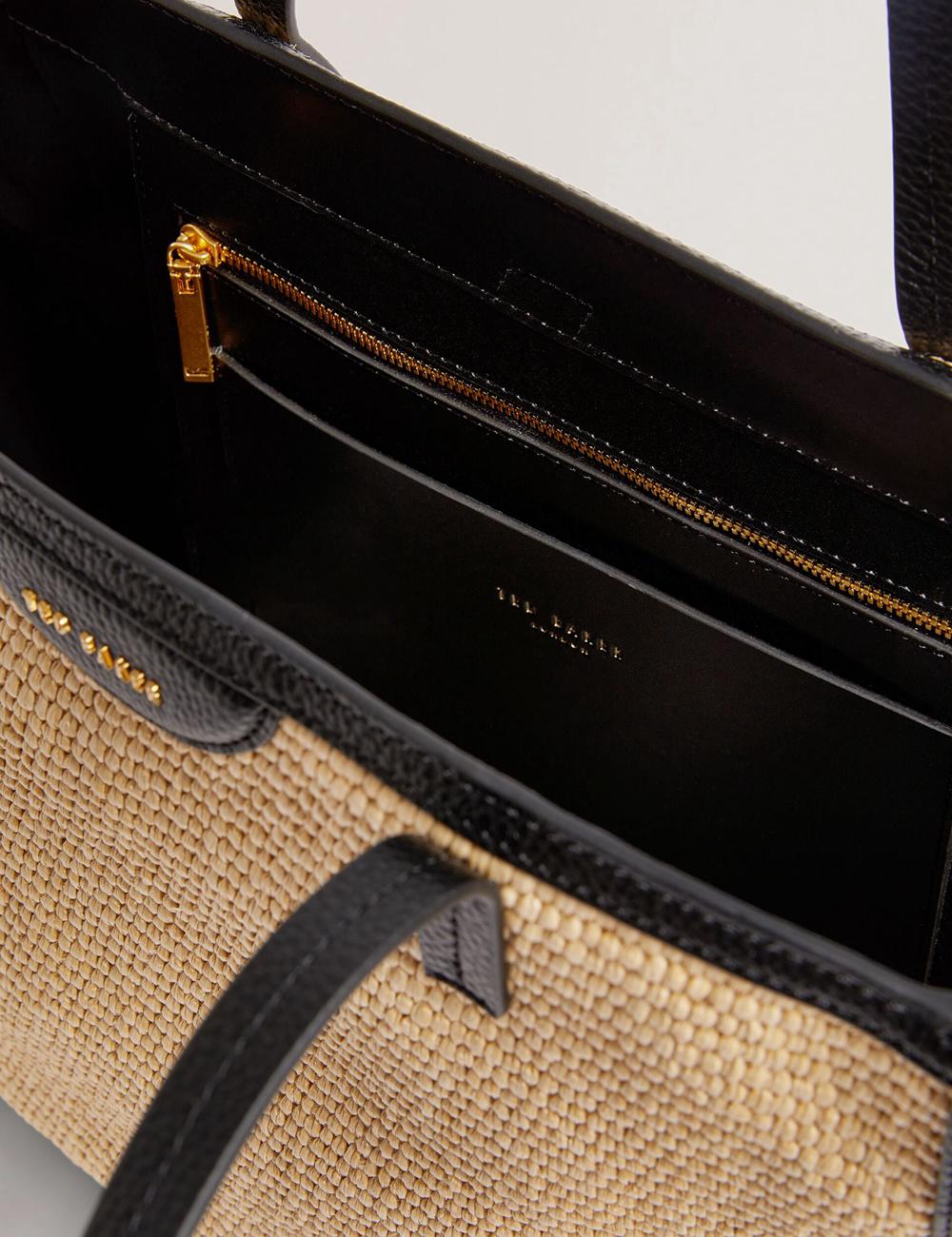 Black Ted Baker BARNI - Faux Raffia Leather Trim Large Shopper Women Shopper Bags | Canada  DZU-279053