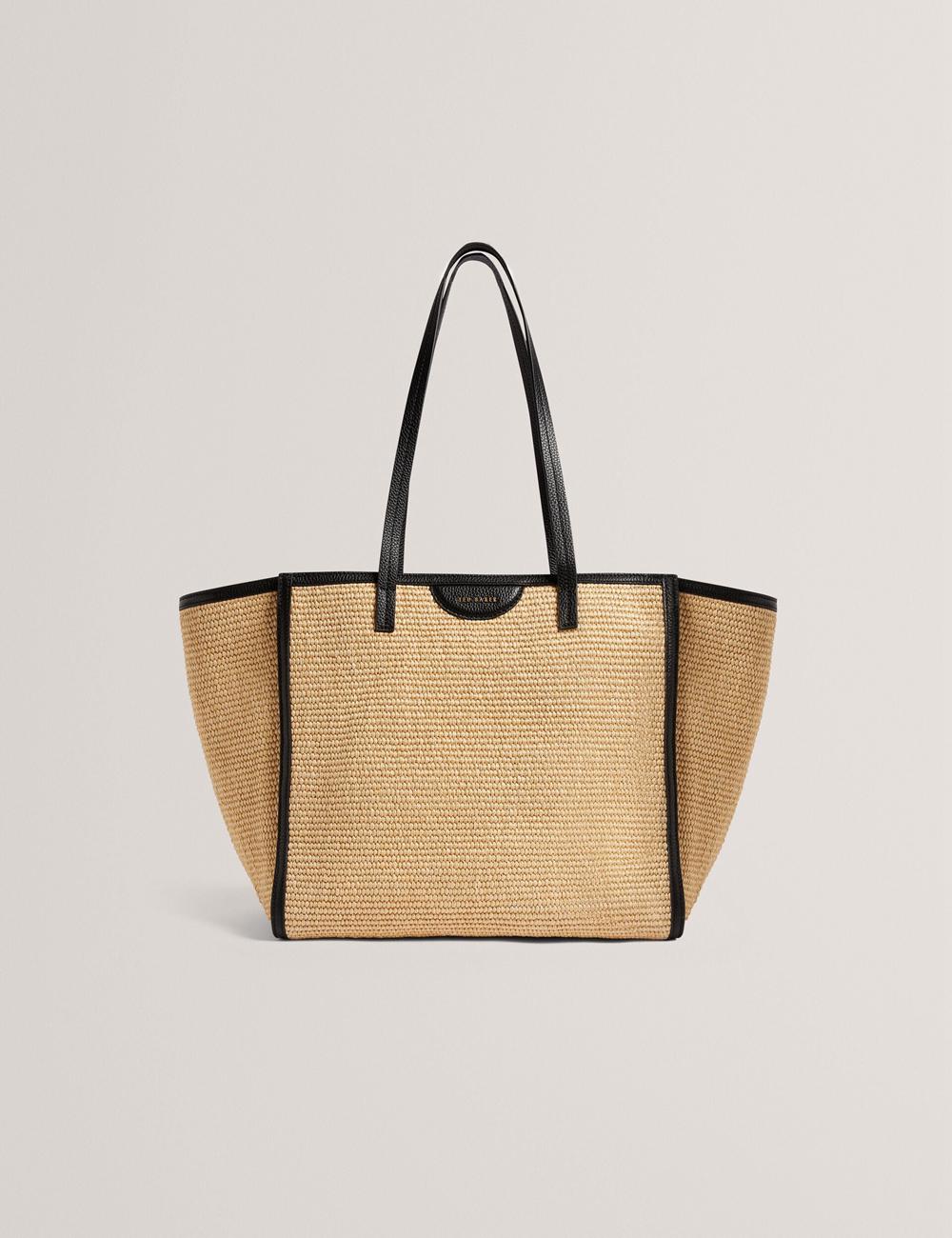 Black Ted Baker BARNI - Faux Raffia Leather Trim Large Shopper Women Shopper Bags | Canada  DZU-279053