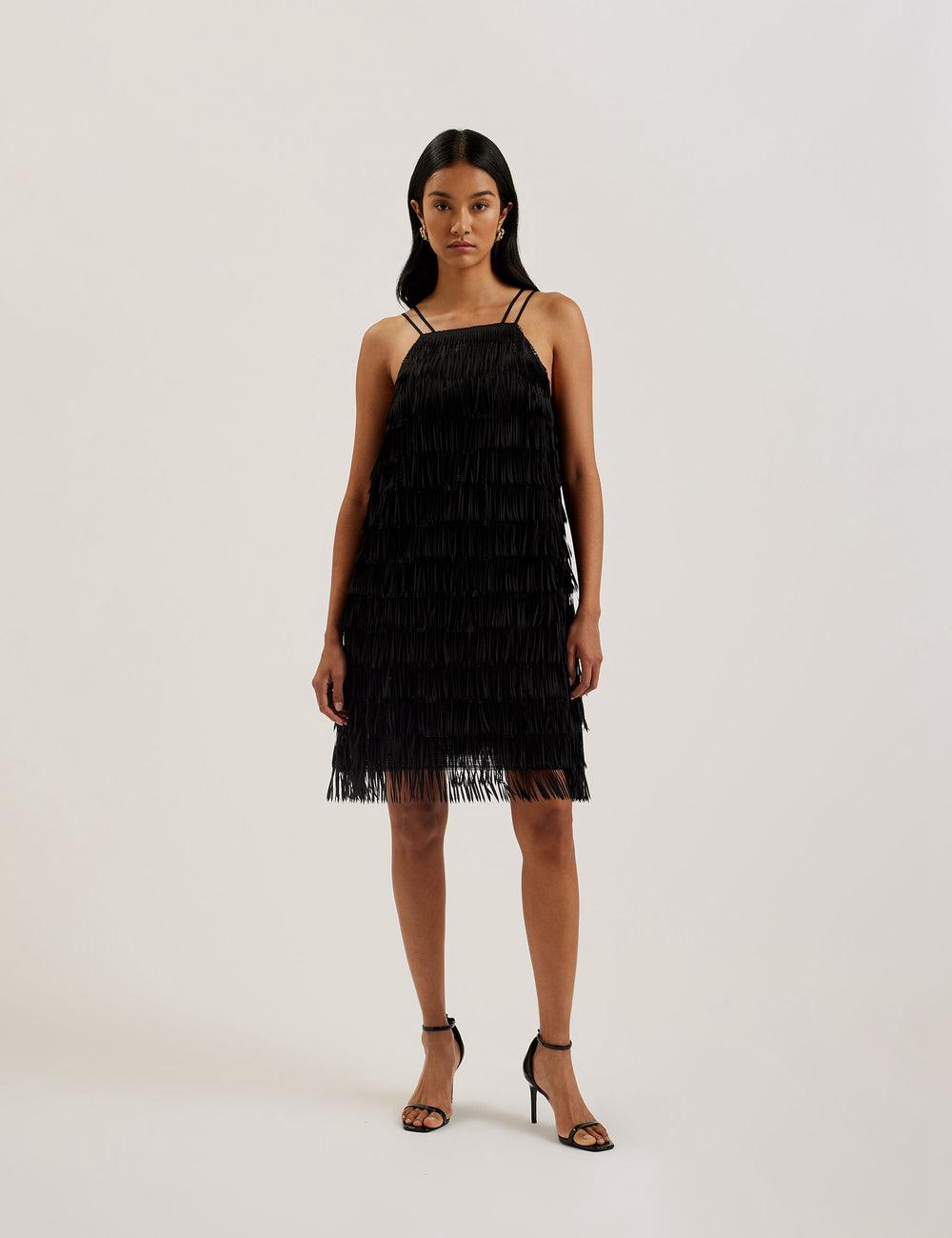 Black Ted Baker BARTIN - Fringed Sequin Halter Strap Women Mini Dresses | Canada  XGM-842963