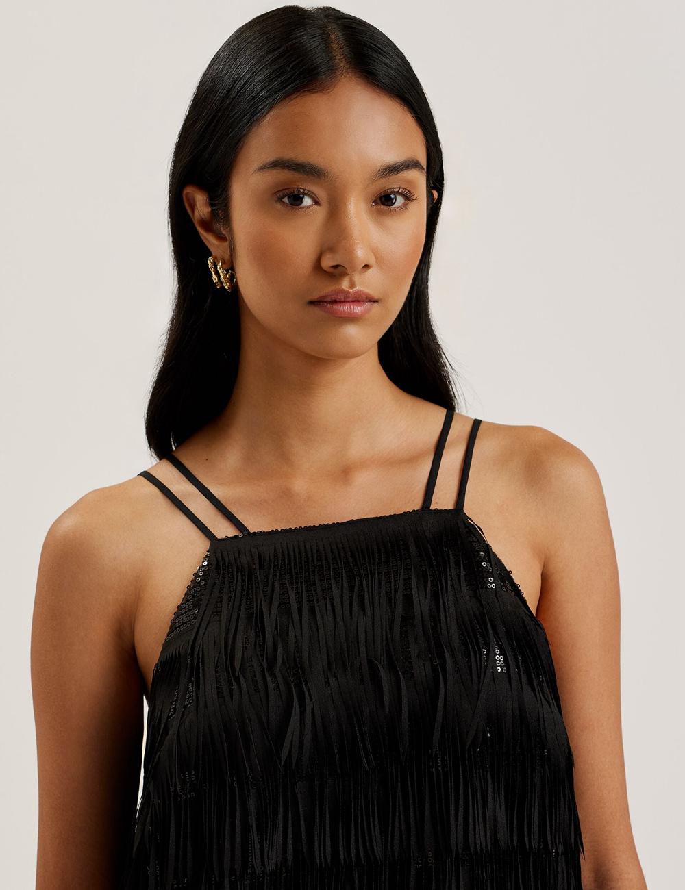 Black Ted Baker BARTIN - Fringed Sequin Halter Strap Women Mini Dresses | Canada  XGM-842963