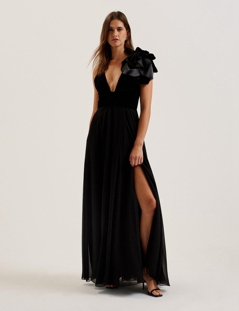Black Ted Baker BEIRA - Corsage Plunge Neck Sleeveless Women Maxi Dresses | Canada  JPV-362457