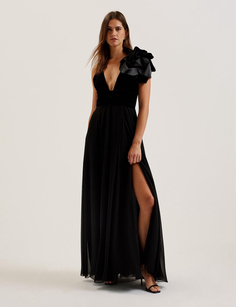 Black Ted Baker BEIRA - Corsage Plunge Neck Sleeveless Women Maxi Dresses | Canada  JPV-362457