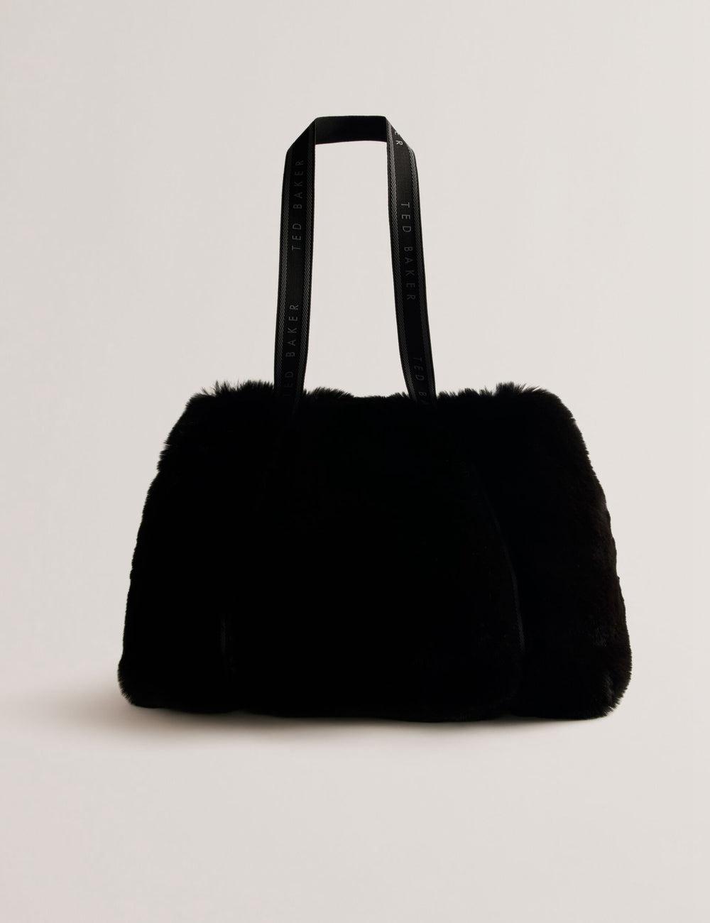Black Ted Baker CADENCE - Faux Fur Webbing Strap Shopper Women Shopper Bags | Canada  MCS-328019