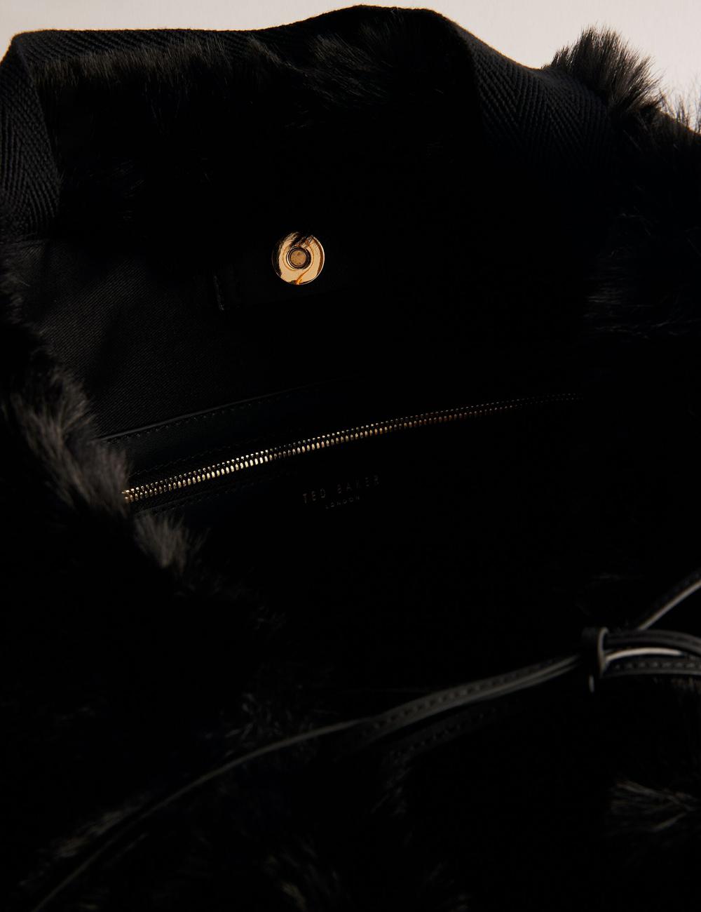 Black Ted Baker CADENCE - Faux Fur Webbing Strap Shopper Women Shopper Bags | Canada  MCS-328019