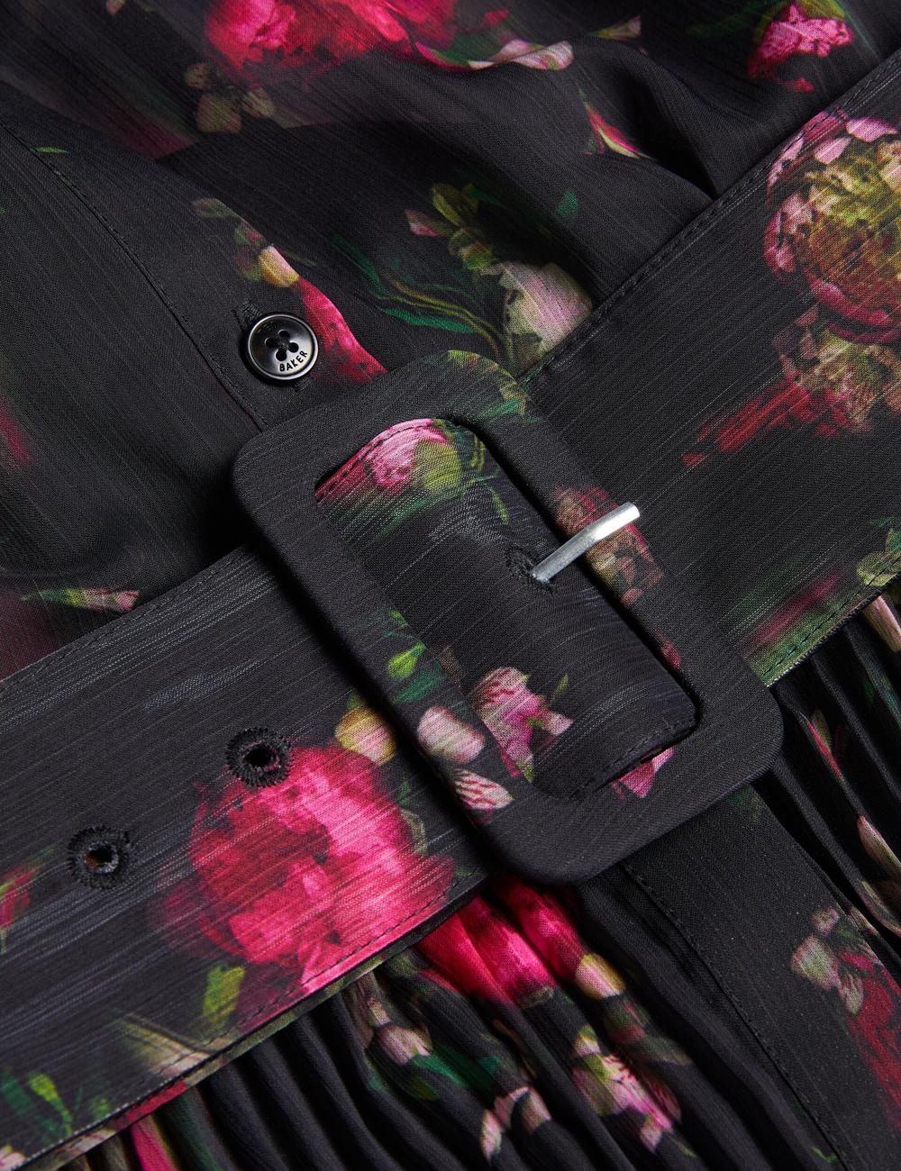 Black Ted Baker CEIBA - Floral Print Pleated Maxi Shirt Women Maxi Dresses | Canada  VSI-062753