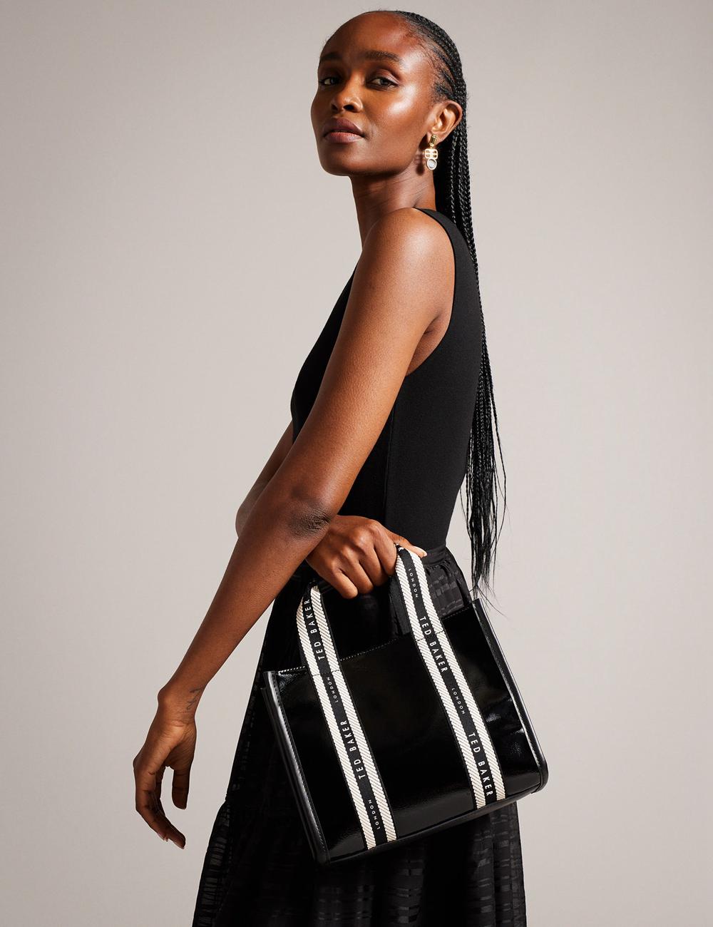 Black Ted Baker CELIANE - Branded Webbing Patent Small Women Tote Bags | Canada  BVU-815429