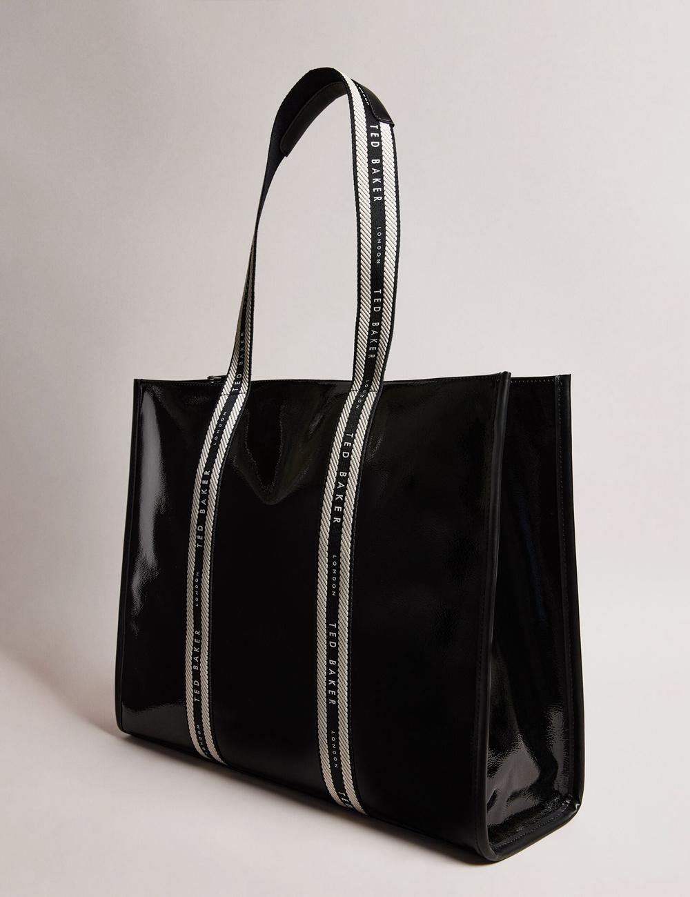 Black Ted Baker CELINIE - Branded Webbing Faux Leather Women Tote Bags | Canada  TFU-376421