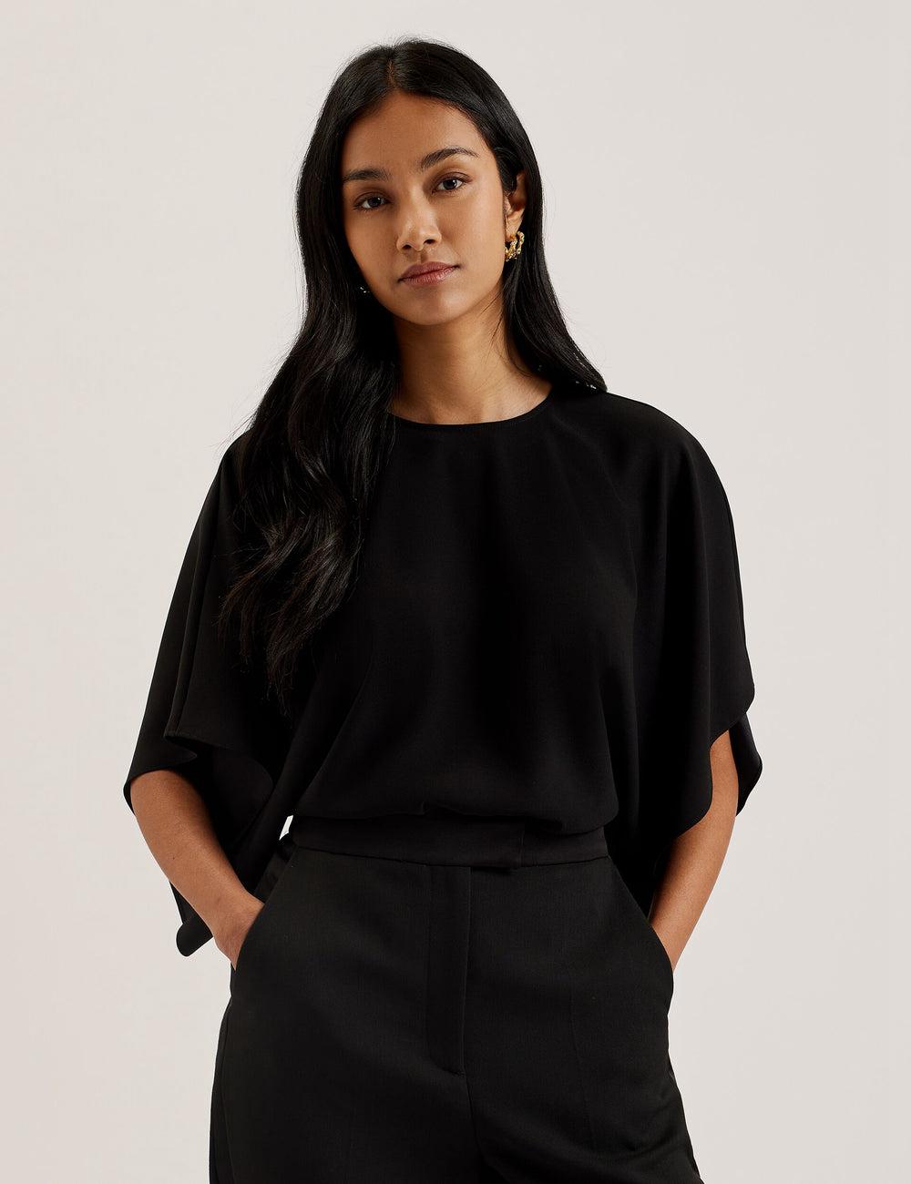 Black Ted Baker CHERIKA - Batwing Short Sleeve Satin Women Blouses | Canada  ZCI-261745