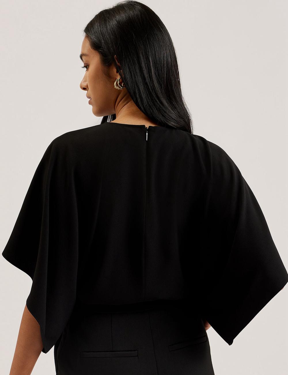 Black Ted Baker CHERIKA - Batwing Short Sleeve Satin Women Blouses | Canada  ZCI-261745