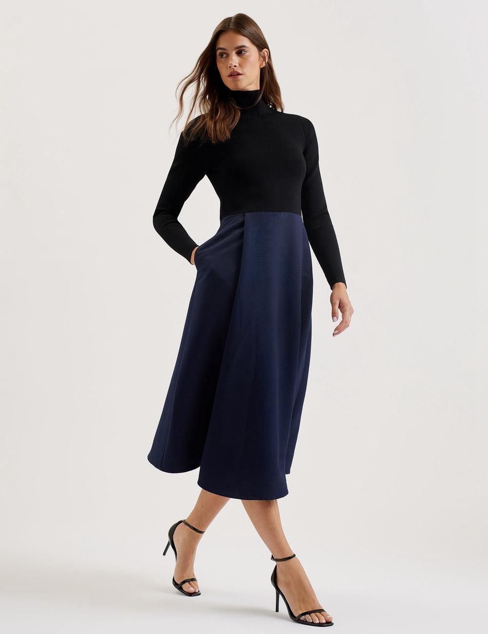 Black Ted Baker CHIRA - Knit Bodice With Wrap Skirt Women Midi Dresses | Canada  HCU-837592