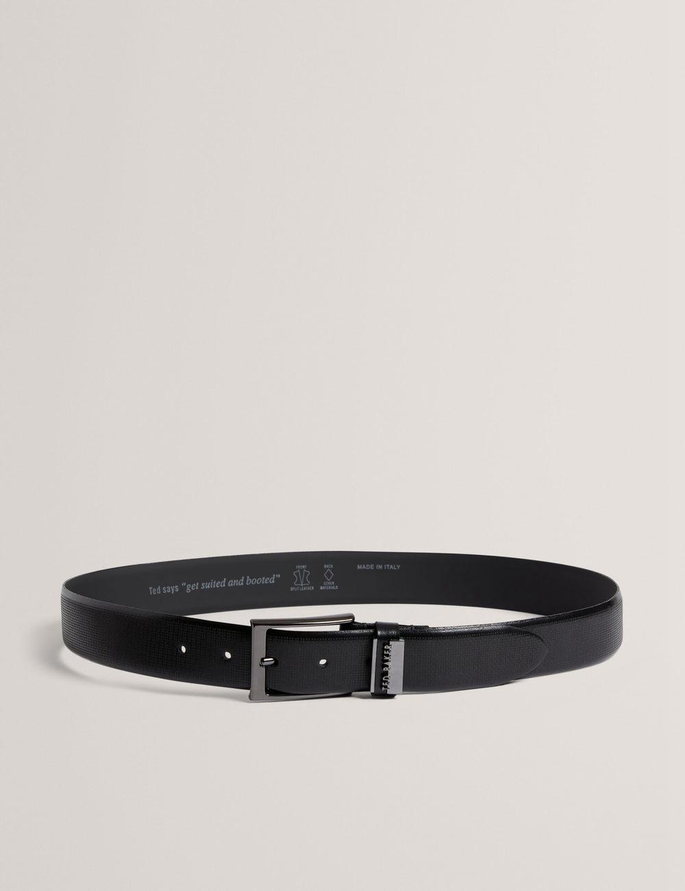 Black Ted Baker DAWSONS - Textured T Pattern Leather Men Belts | Canada  MNV-643715