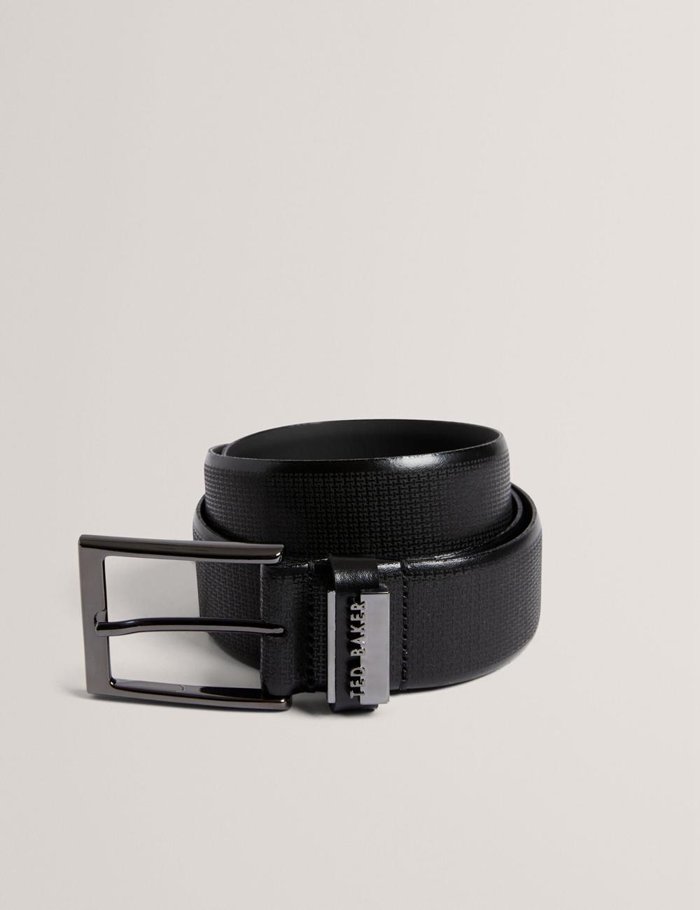 Black Ted Baker DAWSONS - Textured T Pattern Leather Men Belts | Canada  MNV-643715