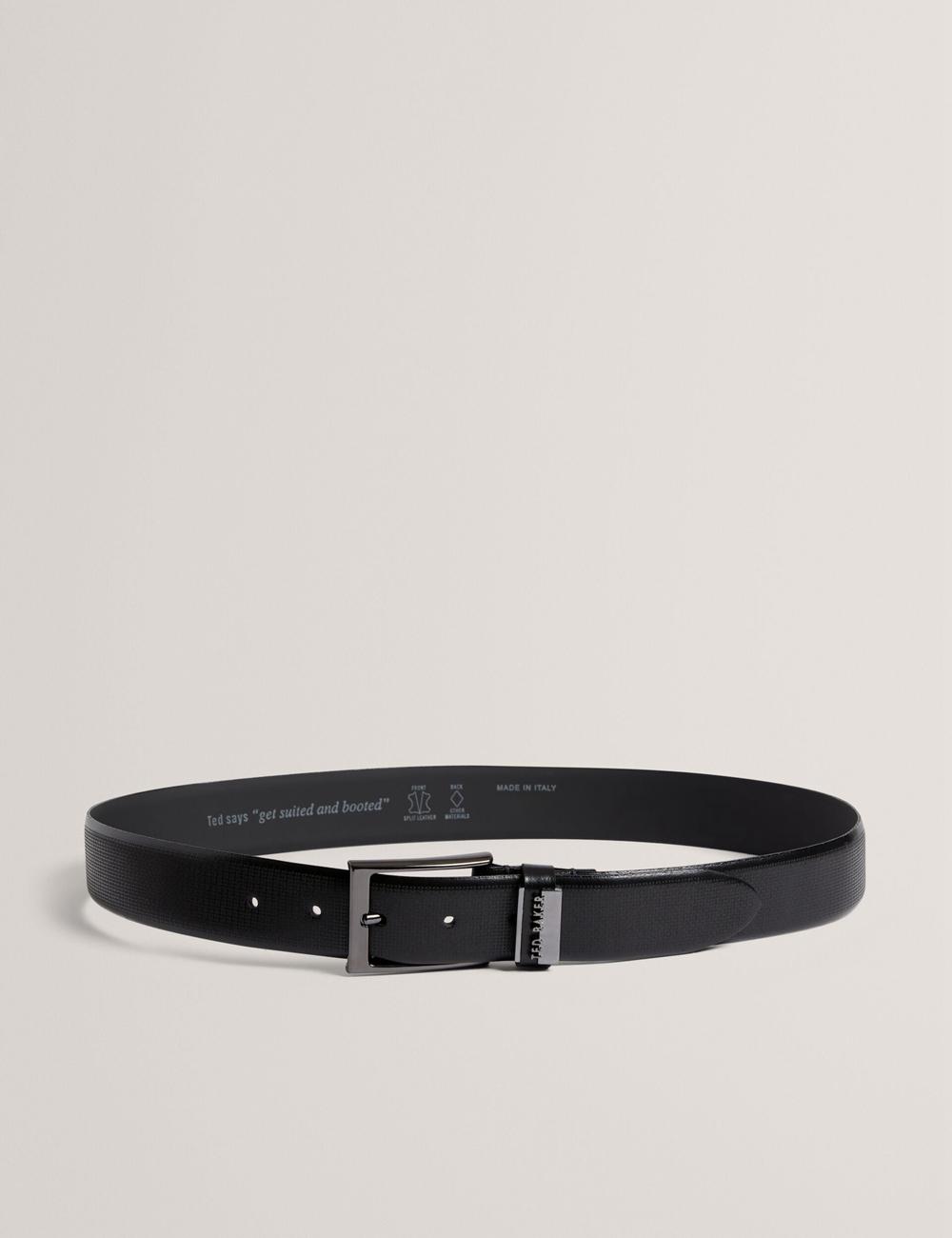 Black Ted Baker DAWSONS - Textured T Pattern Leather Men Belts | Canada  MNV-643715