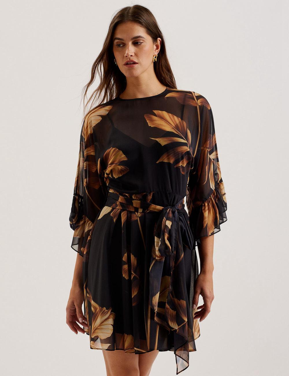 Black Ted Baker ELSTER - Printed Chiffon With Waist Women Mini Dresses | Canada  ZUR-416985