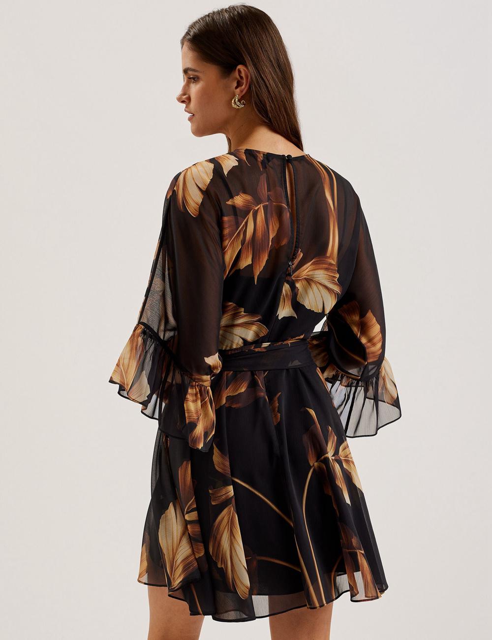 Black Ted Baker ELSTER - Printed Chiffon With Waist Women Mini Dresses | Canada  ZUR-416985