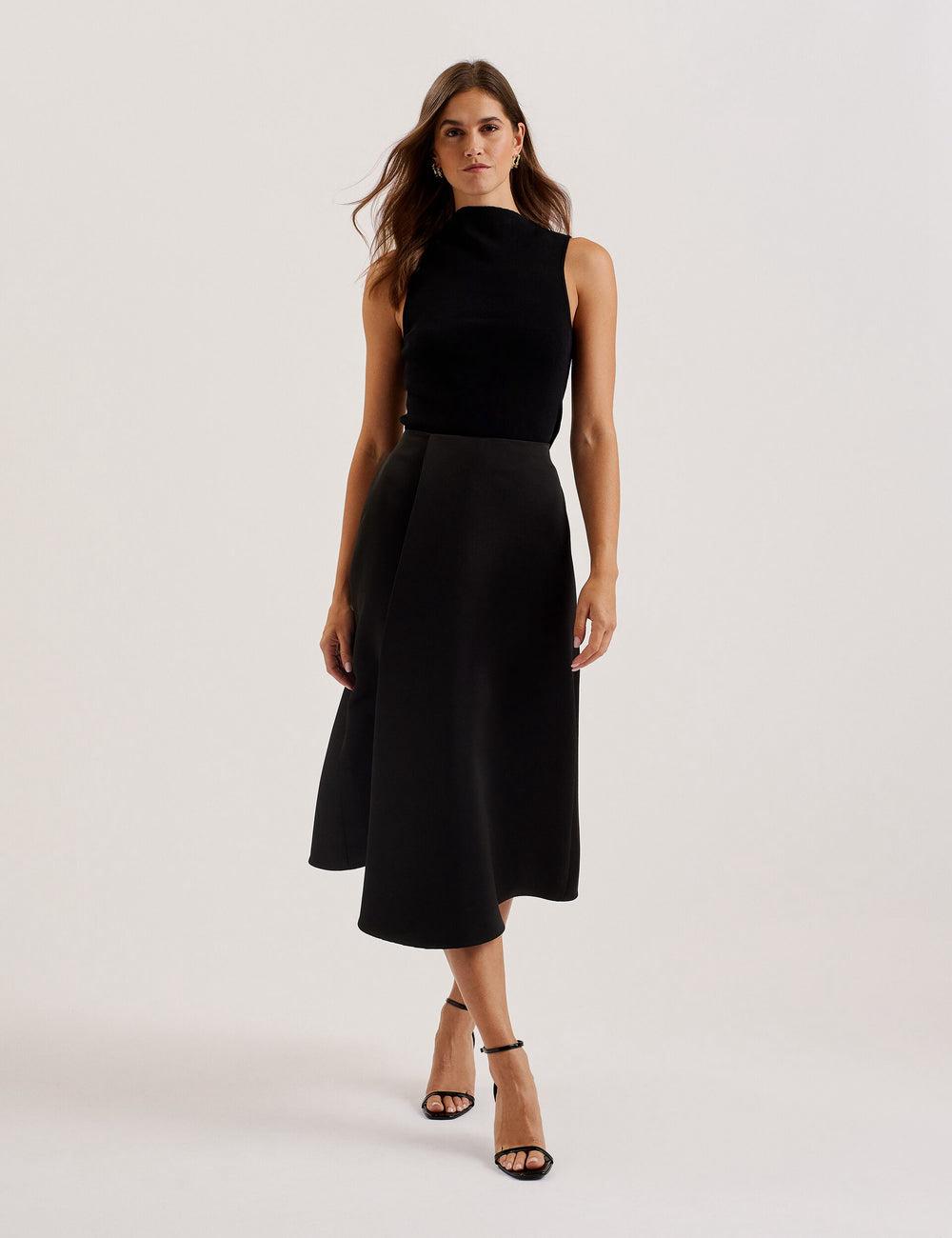 Black Ted Baker ERVA - Asymmetric Satin Wrap Women Midi Skirts | Canada  JWR-268713