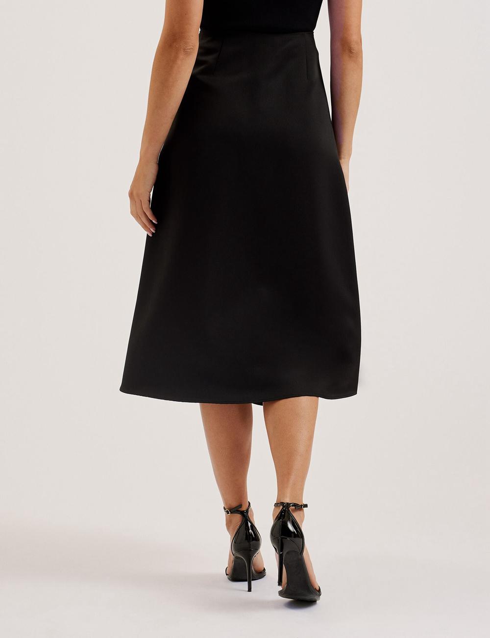 Black Ted Baker ERVA - Asymmetric Satin Wrap Women Midi Skirts | Canada  JWR-268713