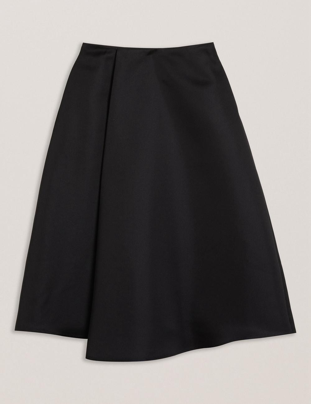 Black Ted Baker ERVA - Asymmetric Satin Wrap Women Midi Skirts | Canada  JWR-268713