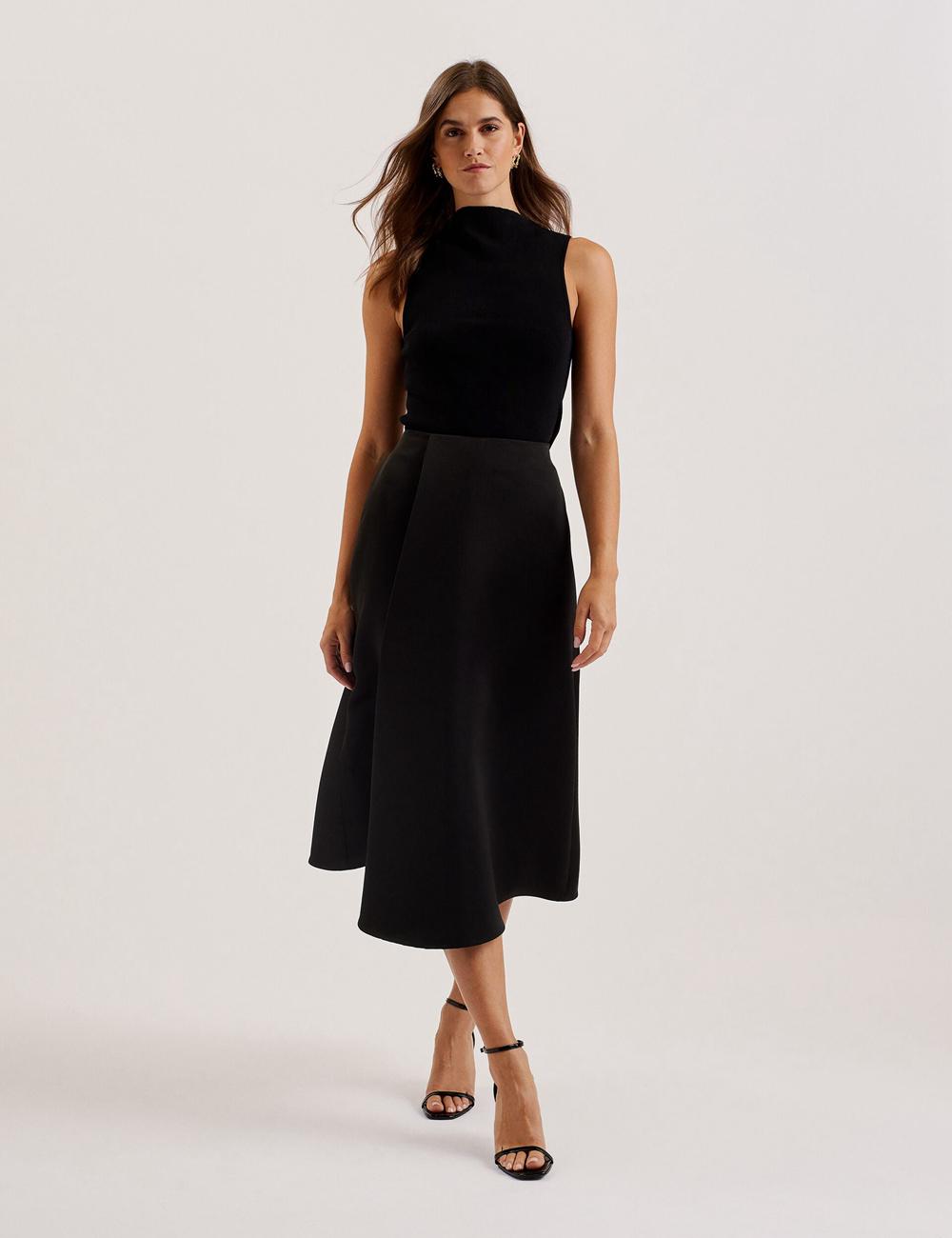 Black Ted Baker ERVA - Asymmetric Satin Wrap Women Midi Skirts | Canada  JWR-268713