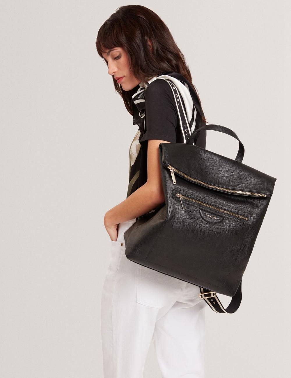 Black Ted Baker ESSAYA - Leather Webbing Strap Fold Over Women Backpacks | Canada  TJK-387126