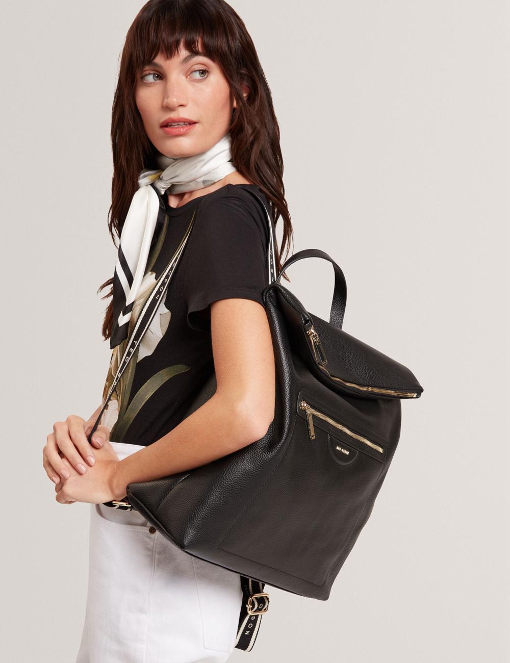 Black Ted Baker ESSAYA - Leather Webbing Strap Fold Over Women Backpacks | Canada  TJK-387126
