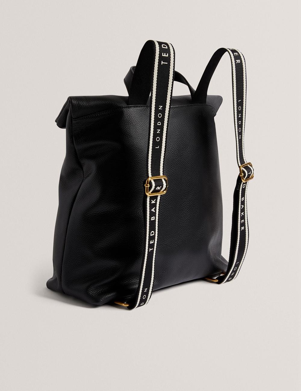 Black Ted Baker ESSAYA - Leather Webbing Strap Fold Over Women Backpacks | Canada  TJK-387126
