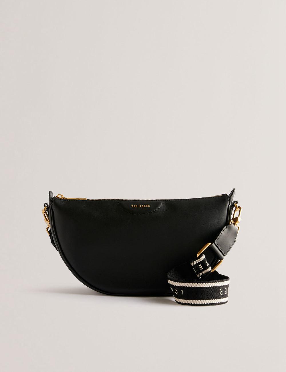 Black Ted Baker ESSINA - Webbing Half Moon Leather Women Crossbody Bags | Canada  UTL-692084