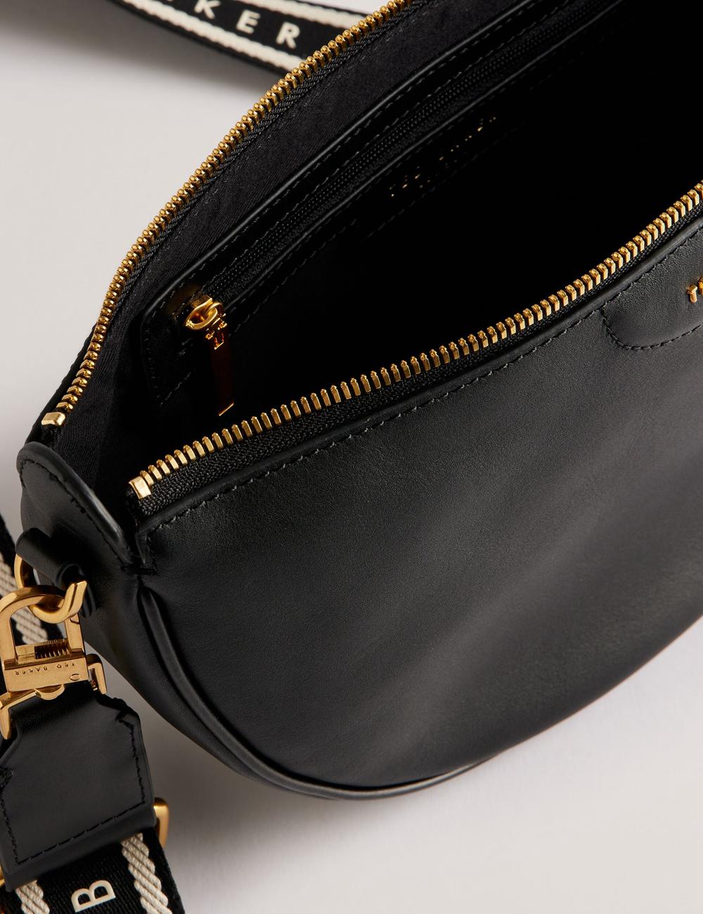 Black Ted Baker ESSINA - Webbing Half Moon Leather Women Crossbody Bags | Canada  UTL-692084