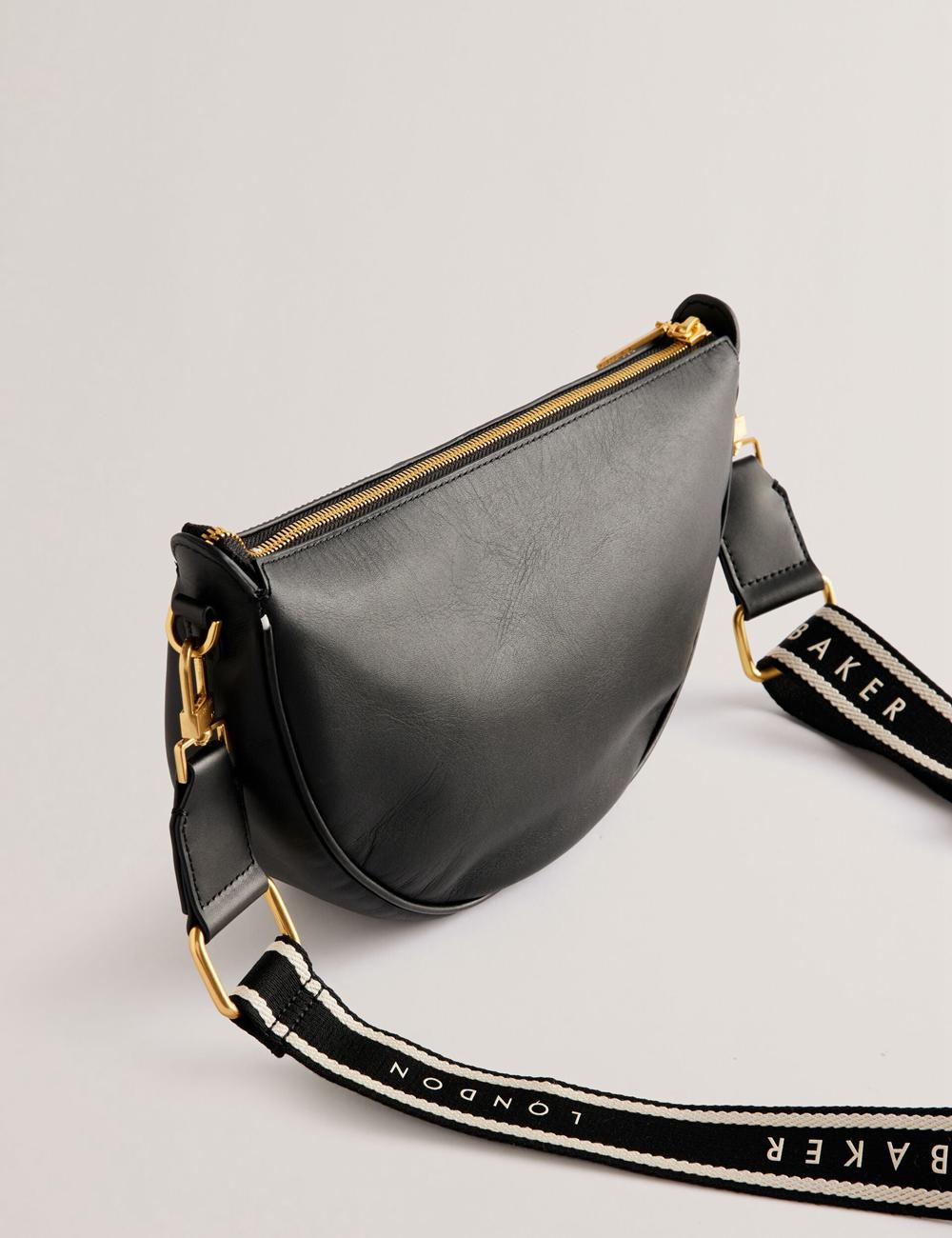 Black Ted Baker ESSINA - Webbing Half Moon Leather Women Crossbody Bags | Canada  UTL-692084